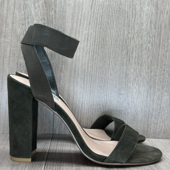 Steve Madden Shoes - Steve Madden Celebrate Heeled Sandal Womens 9.5M Elastic Ankle Strap Suede Olive